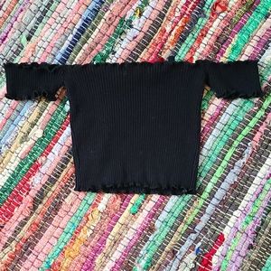 Black off the shoulder crop top, size small